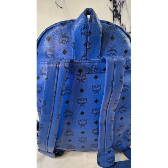 BEAUTIFUL MCM Munchen Blue Leather Studded & Jewel Encrusted Luxury Backpack Bag - Picture 7 of 10